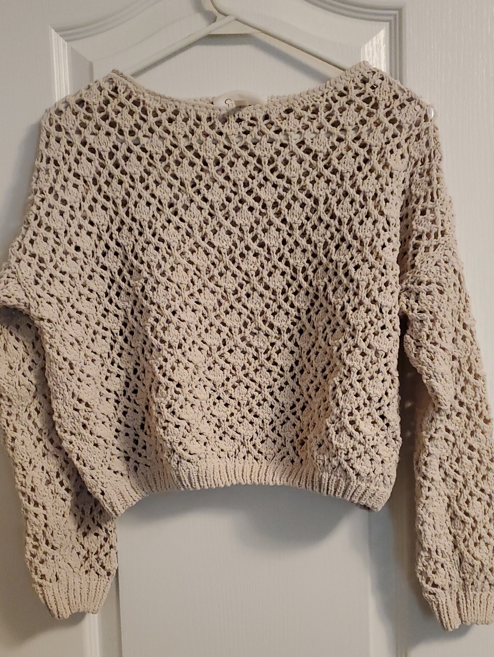Jessica Simpson Cream Open-Knit Crochet Crewneck Sweater